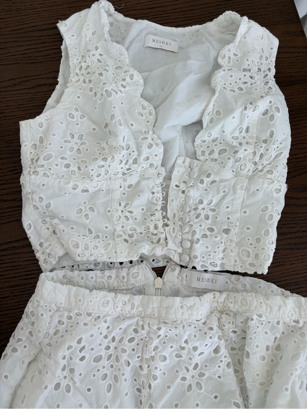 Meshki White Eyelet Lace Two-Piece Dress Set for women xs